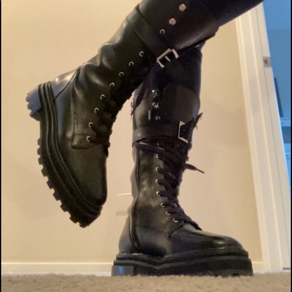 Schutz Moly Leather Combat Boots, Size 8